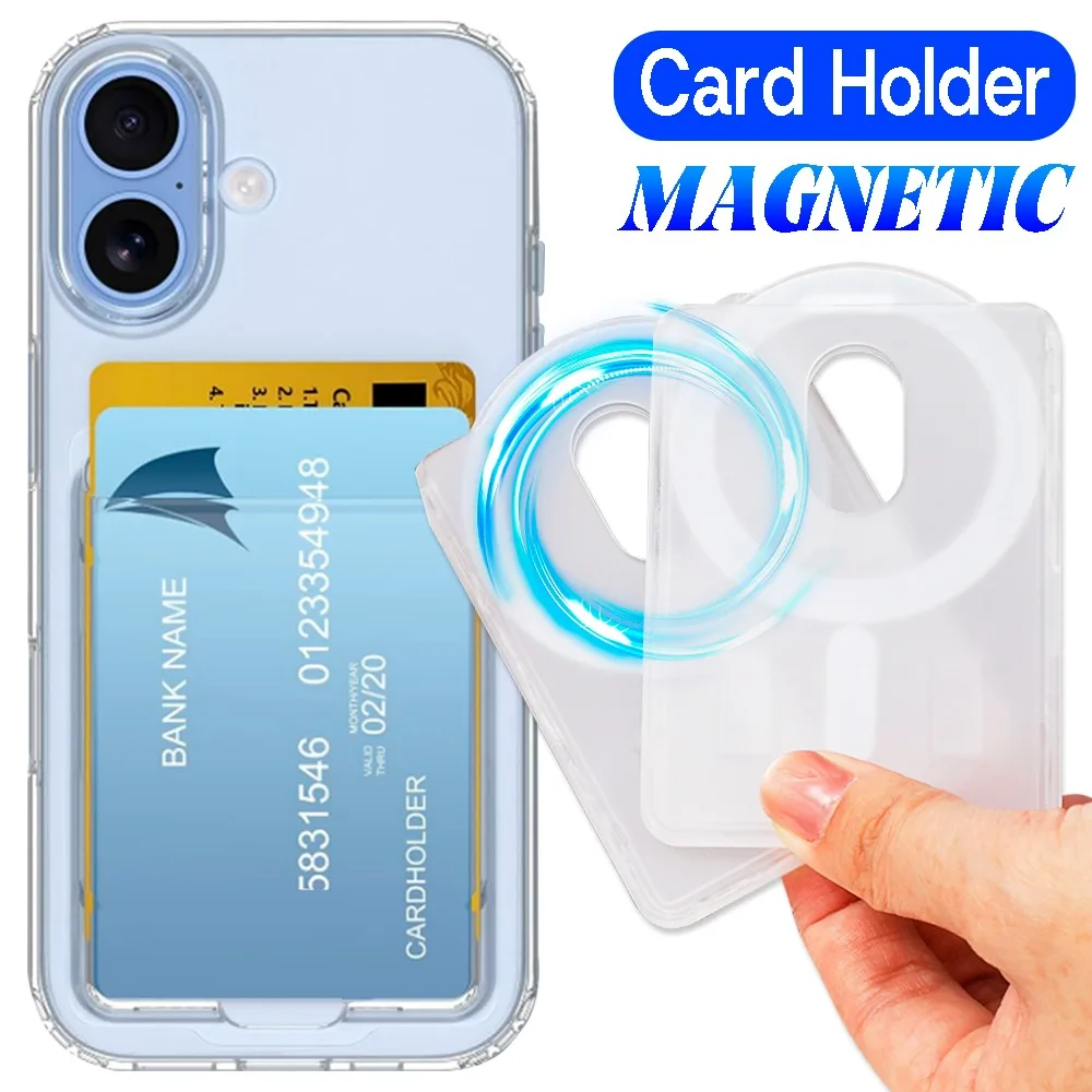 

Прозрачный магнитный чехол-кошелек для карт Magsafe, чехол-подставка для ПК, прозрачный чехол для IPhone, задняя сумка для телефона, адсорбционная сумка