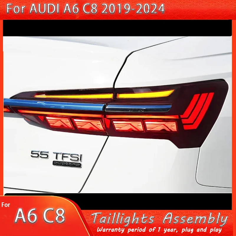 

Для Audi A6 C8 2019-2022 2023 2024 Автомобильные задние фонари в сборе, обновленный эффект запуска, стиль A8, задние фонари, инструменты, аксессуары