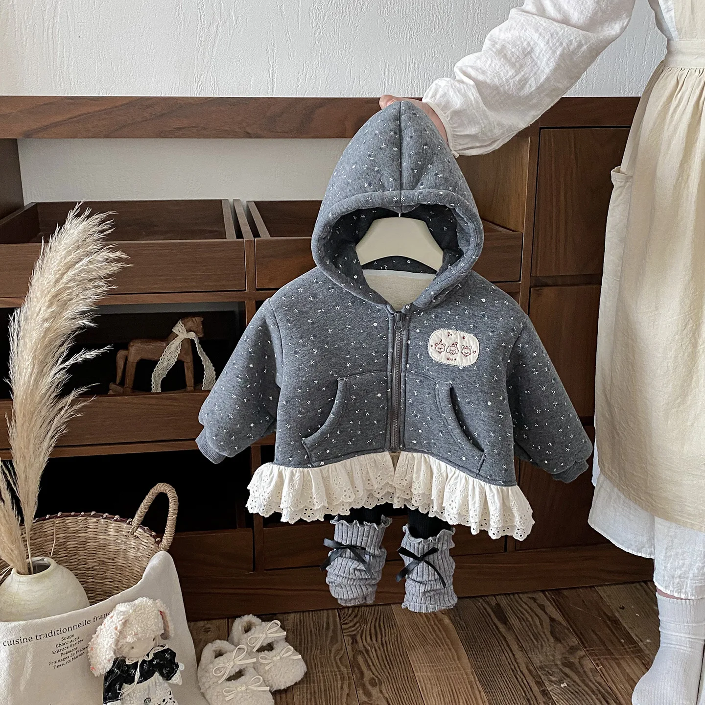 

Children's Girls Clothes Sets 2025 Winter Add Fleece Kids Baby Girls Jacket Coat+bow Knit Thicken Warm Newborn Girls Leggings