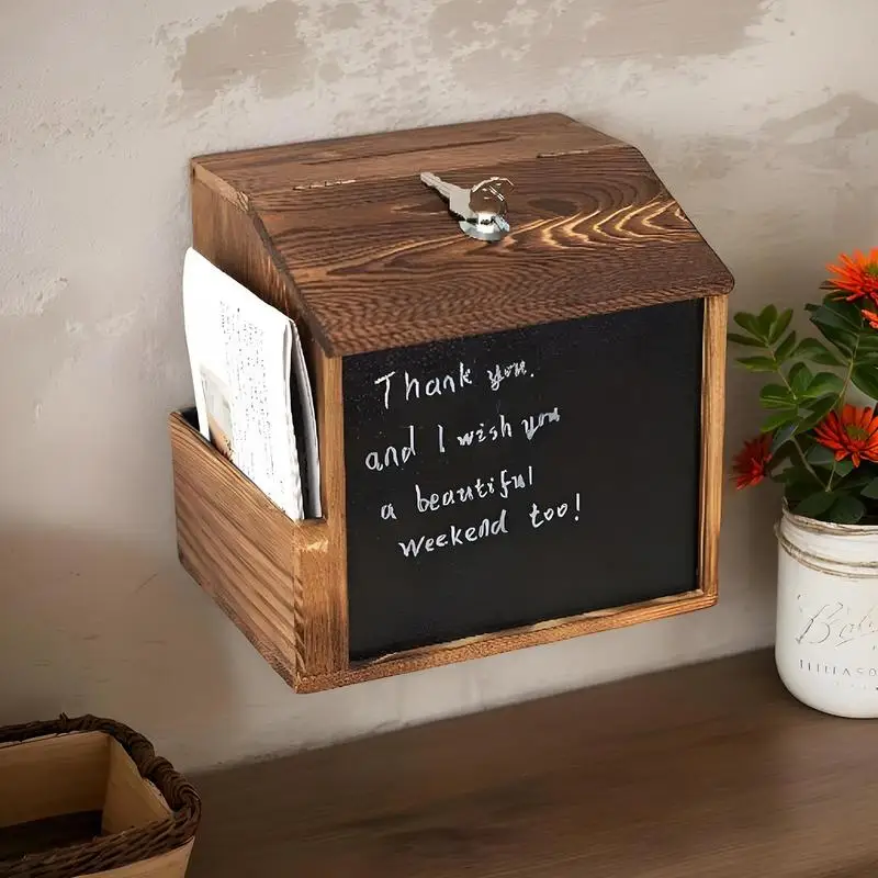 صندوق التصويت صندوق تعليق ريترو مع سبورة مقفلة صندوق بريد خشبي ريترو جدار جبل للتبرع الخيرية الصلاة السحب الأعمال