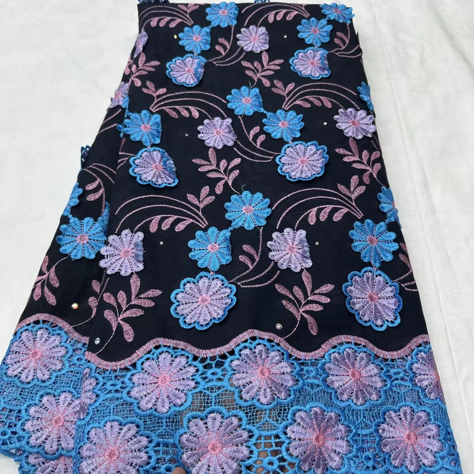 

Swiss Lace Fabric 3D embroidery With Stones 2025 New African Nigerian French for High End Wedding Party Bride Sewing Dress