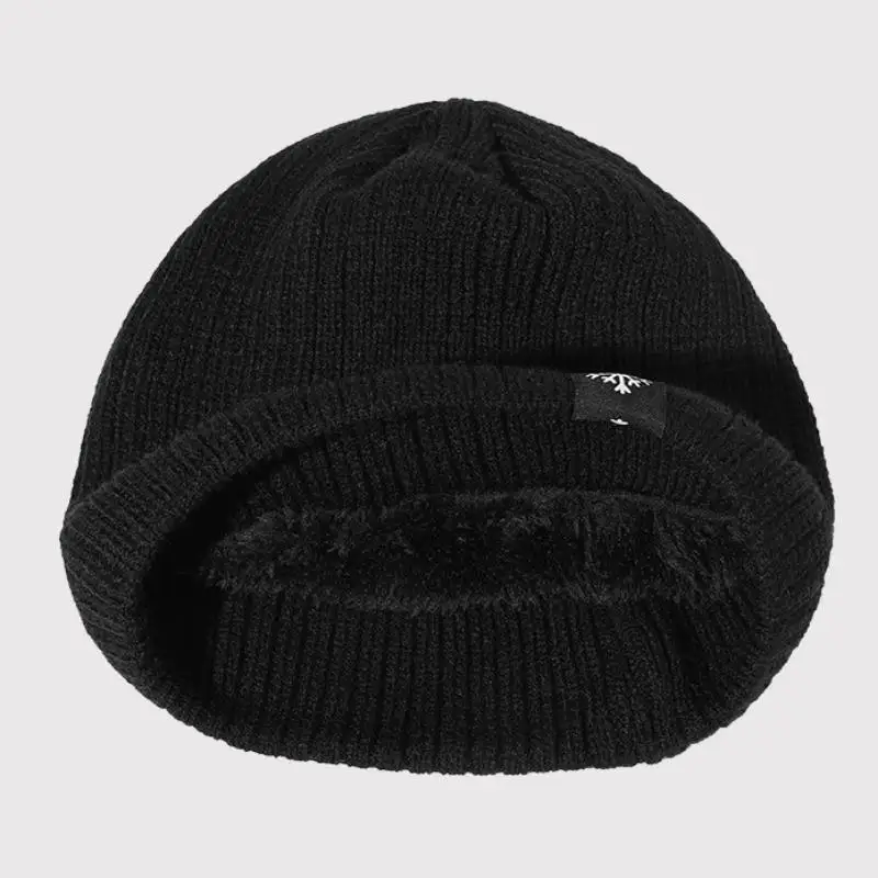 Unisex Snow Labal Winter Hats Solid Color Knitted Hats For Men And Women Beanie Cap Outdoor Add Fur Lining Warm Sports Hats