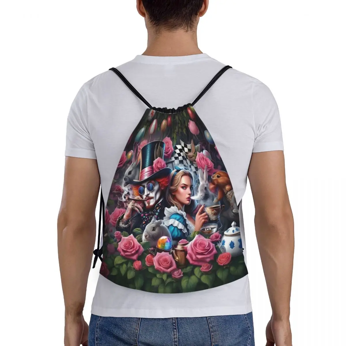 مخصص أليس في بلاد العجائب الرباط حقيبة الرجال النساء خفيفة الوزن الرياضة الصالة الرياضية تخزين الظهر