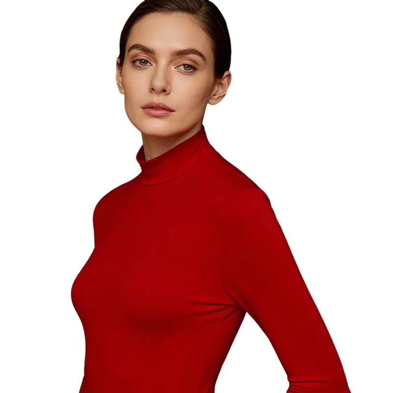 

High-neck long-sleeved base shirt for women, slim-fitting, thin, and versatile