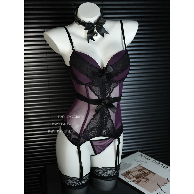 

1081 Purple V-Neck Lace Women's Corset-Style Bodycon Crop Top Slimming Undergarment Shapewear One Size Fits Most Stretchy Fabric