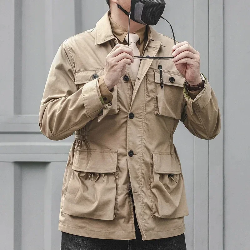 سترة سفاري للرجال سترة واقية تكتيكية خارجية متعددة الجيوب معاطف غير رسمية عتيقة للربيع والخريف والمشي لمسافات طويلة كامو Amekaji Hunter