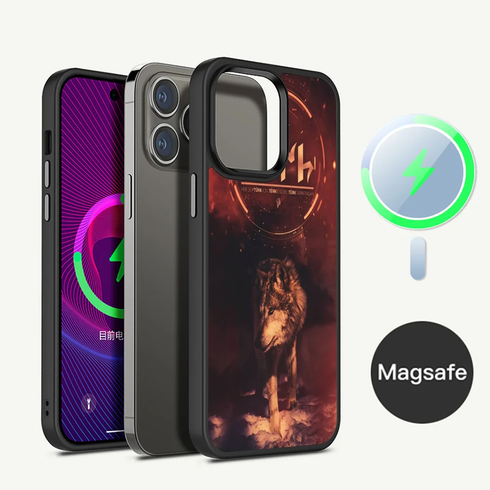 Turkish Language Bozkurt Gray wolf Phone Case Magesafe Magnetic Wireless Charge Case For iPhone 16 11 12 13 14 15 Pro Max Plus