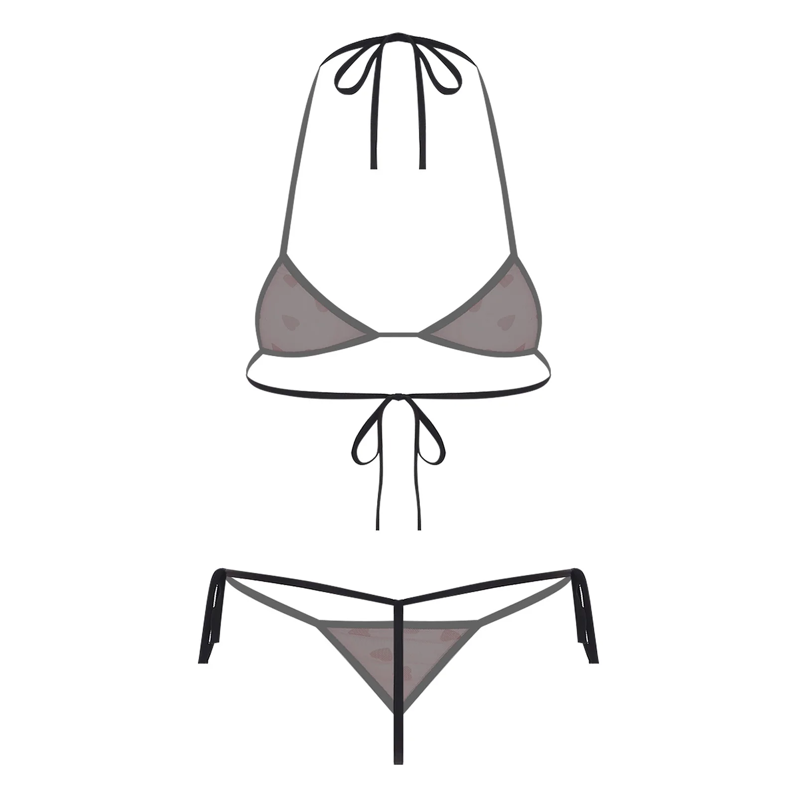 Set intimo da donna micro mini bikini lingerie set reggiseno con lacci in rete trasparente stampato top e perizoma con retro a T costumi da bagno da notte Raves