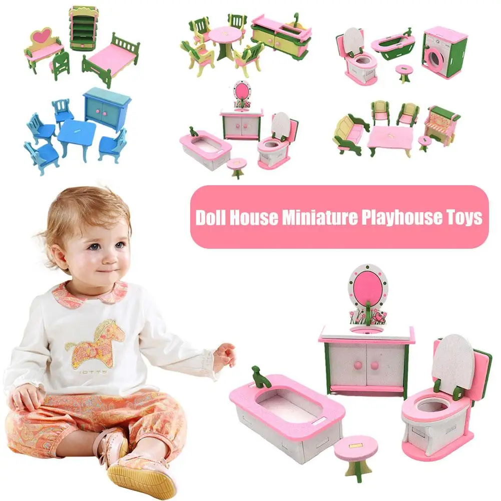 Doll Miniature House Toys Children's Wooden Kit Personalized Creative Kitchen Table Furniture Pretend Play Toy Gift For Kid R8Z2