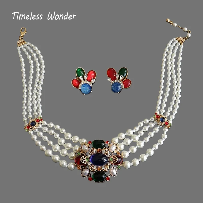 

Вневременное чудесное необычное циркониевое гео-стекло с жемчугом и паве, ожерелье, серьги-клипсы, женский дизайнерский комплект ювелирных изделий, сладкий верх, редкий стильный 4612