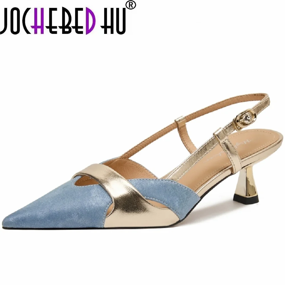 【JOCHEBED hu】 eleganckie buty na cienkich wysokich obcasach damskie sandały szpiczaste palce oryginalne skórzana sukienka biurowe buty damskie buty