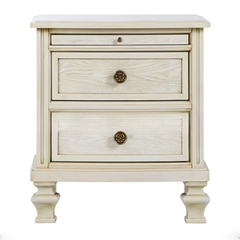 

American solid wood bedside table furniture simple oak white old carved bedside table storage