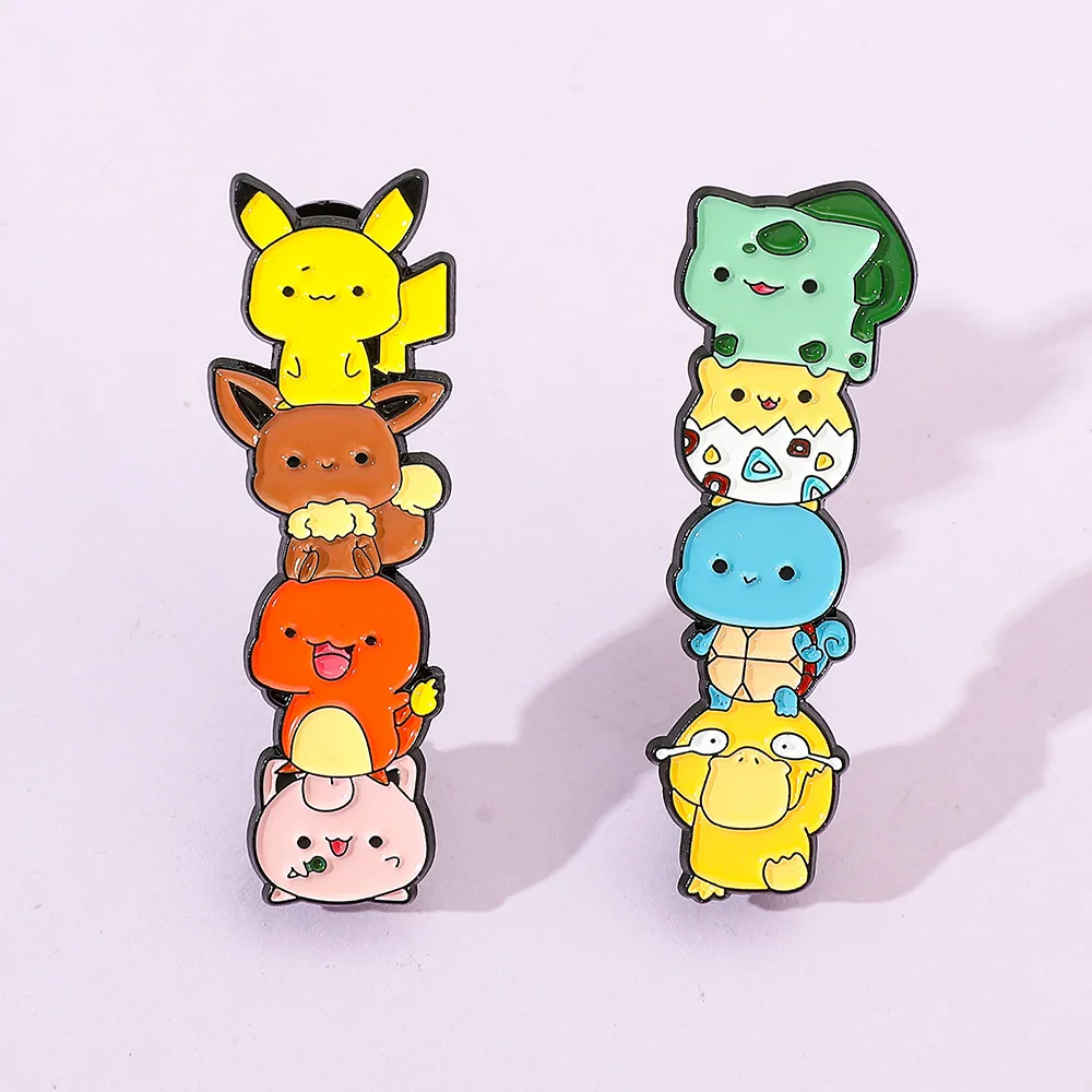 Pokemon Enamel Pins Anime Game Pikachu Eevee Creativity Burger Modelling Brooches Backpack Lapel Pin Accessory Jewelry for Kids