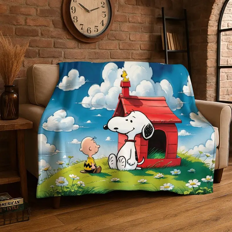 HD Funny S-Snoopy Cartoon Dog Flannel Blanket Soft Warm Throw Blanket for Bedroom Living Room Bed Travel office Picnic Fest Gift