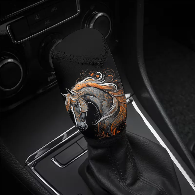 1pc, Classic Galloping Horse Pattern Printed Car Gear Shift Dust Cover, Fits Multiple Car Models, Car Gear Shift Knob Cover, Pr