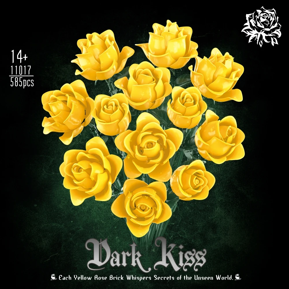 Novo criativo amarelo rosa buquê blocos de construção conjunto diy ornamento romântico mesa decoração presente dos namorados para mulher