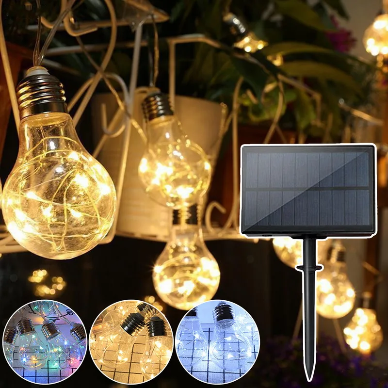 5/8M Solar Garden Lights Outdoor Copper Wire Bulbs String Lights Solar Hanging Lights Clear Round Ball LED Solar Lights