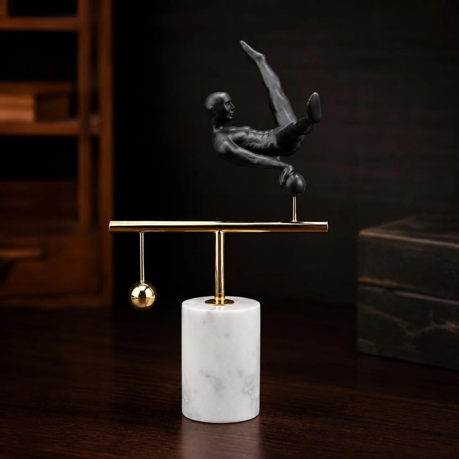 Gymnast on Horizontal Bar Sculpture Modern Gymnast Figurine with Marble Base Compact Robust for Living Room, Entryway