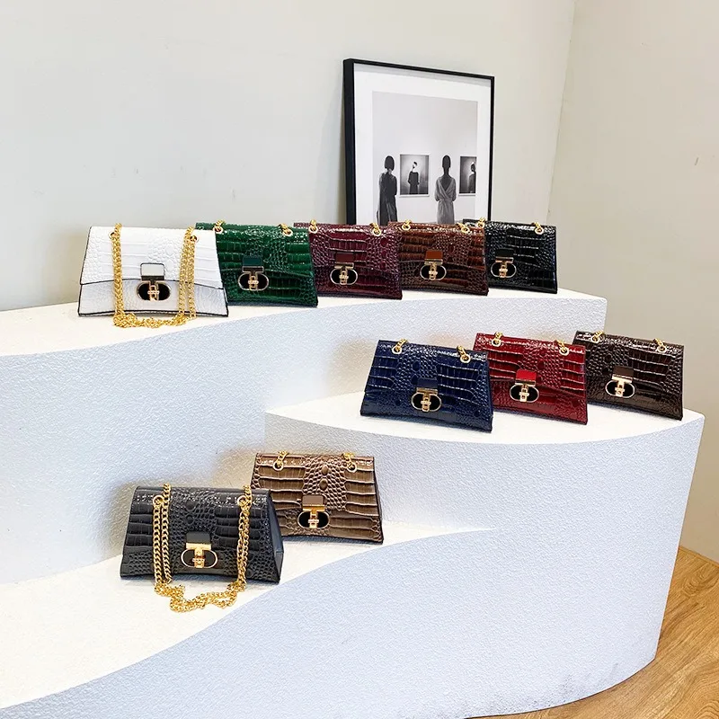 

2025 Новая женская сумка-тоут, дизайнерская роскошная сумка, модная сумка через плечо с цепочкой и крокодиловым узором, сумка через плечо с замком
