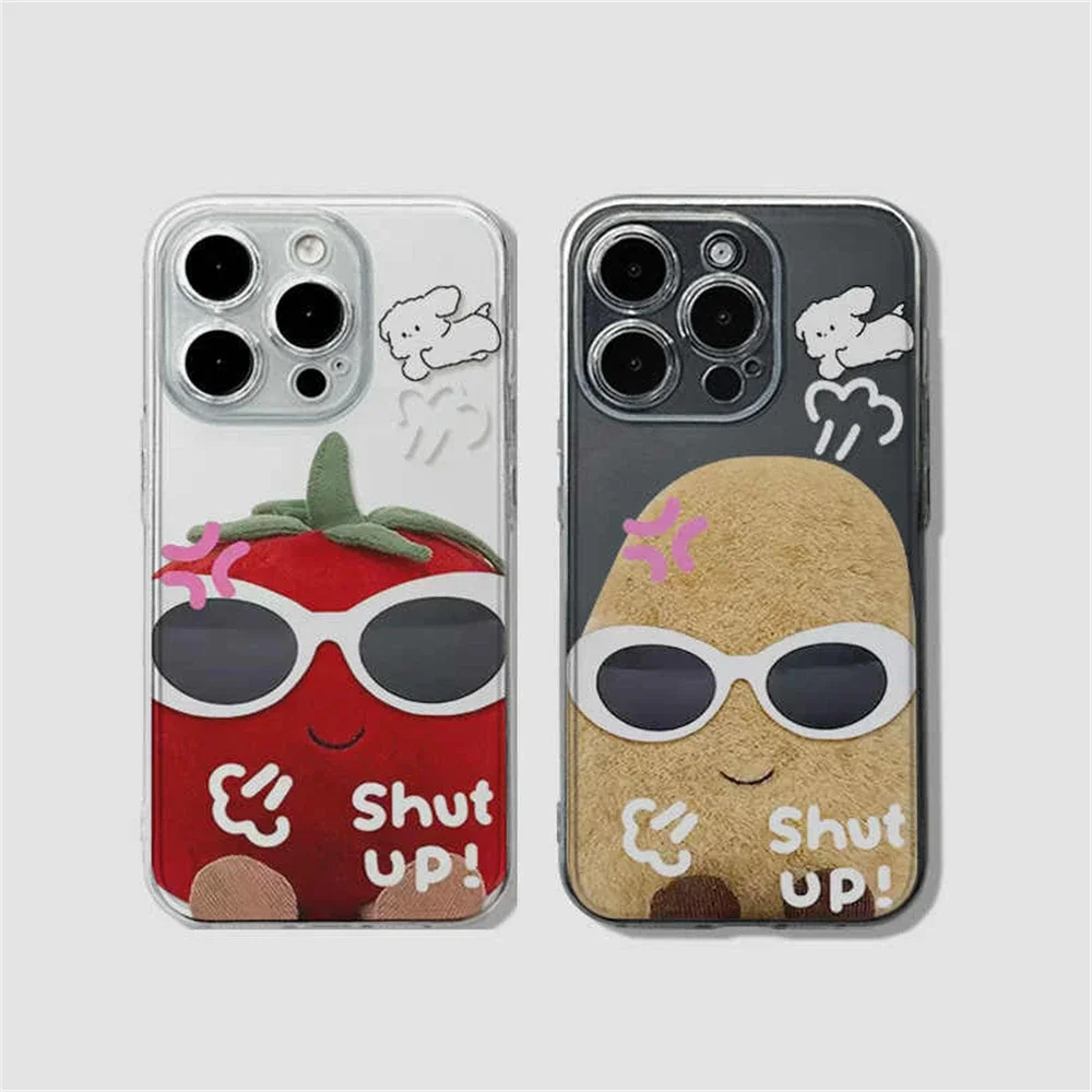 Cute Tomato and Potato Clear Matching Case for iPhone 14 15 16 Plus 12 13 mini 11 Pro Max XR Soft Silicone Cover for Couple