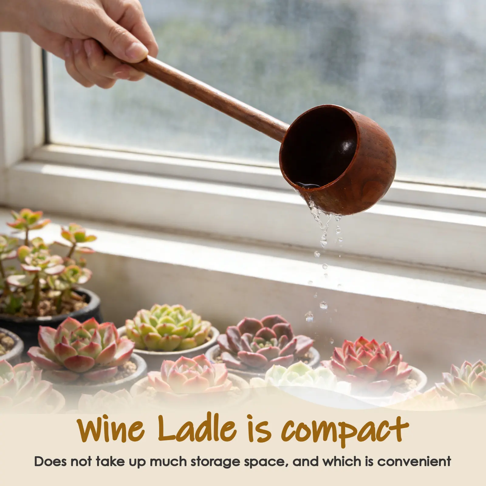 Wooden Ladle for Wine Tea Oil Honey Long Handle Water Scoop Kitchen Garden Bath Salt Flour Laundry Powder Scoop Compact Storage view 3