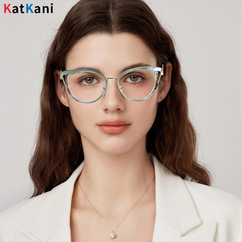 KatKani Optical Prescription Women's Cat Eye Glasses Frames Ultra Light Fashion Spring Legs Premium Alloy Eyeglasses 87316