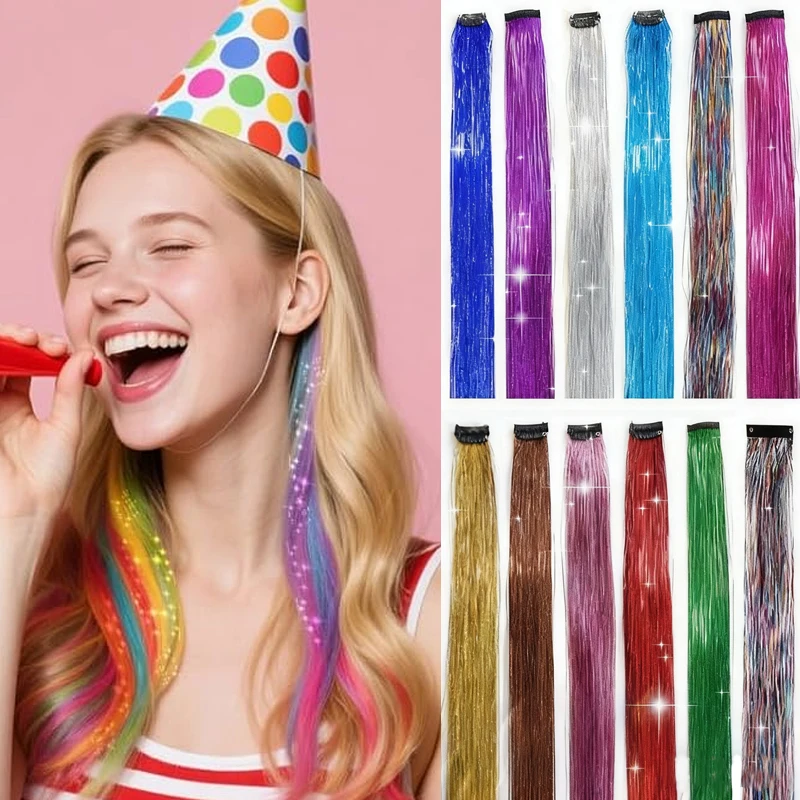 

2 шт., синтетические заколки для наращивания волос, блестящие блестящие мишуры для волос с BB-зажимами, красочные шиньоны для женщин, для использования на Рождество и вечеринку