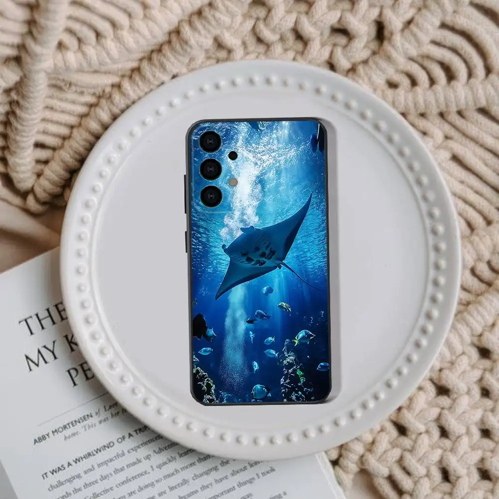 Manta Ray Ocean Animal Phone Case For Samsung Galaxy A73,31,32,72,41,53,52,71,22,5G,Note,J7,8,9 Soft Black Cover