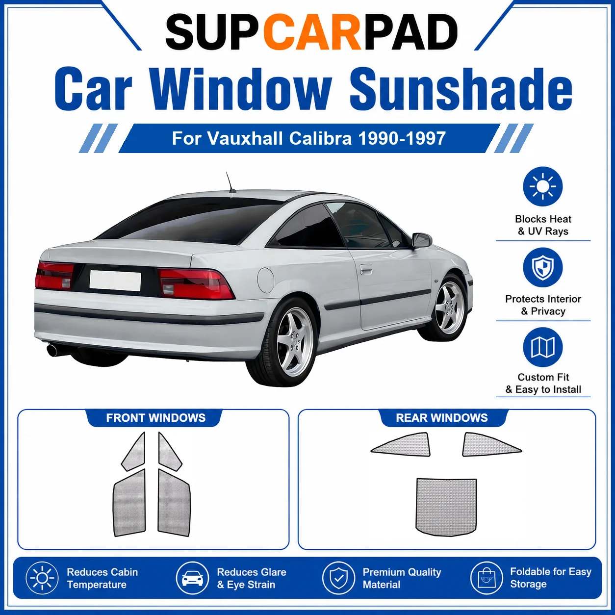 For Vauxhall - Vauxhall Calibra 1990-1997 Full Set Car Window Sunshades UV Block Privacy Heat Insulated Foldable Car Curtain