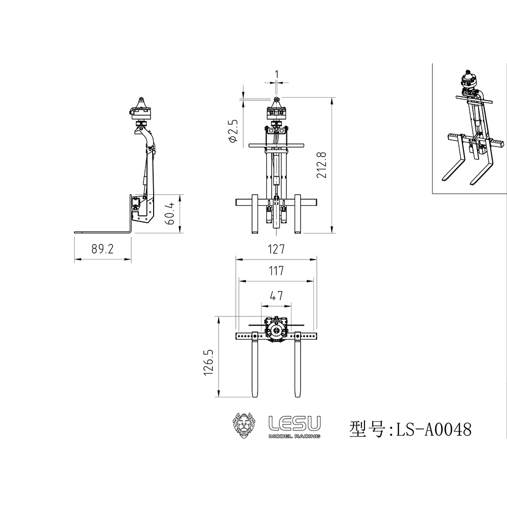 LESU ulepszony 1/14 metalowy widelec do zdalnie sterowanego żurawia hydraulicznego wywrotka samochód zdalnie sterowana ciężarówka akcesoria do