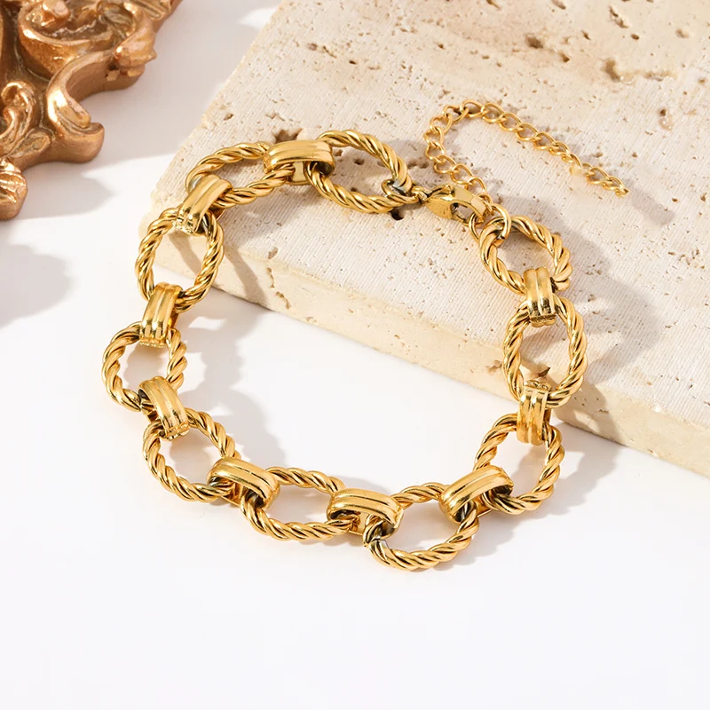 EILIECK 316L Edelstahl Metall Goldfarben Ovale Gliederkette Halskette Armband Set für Damen Mode Punk Wasserdichter Schmuck – Detail 16
