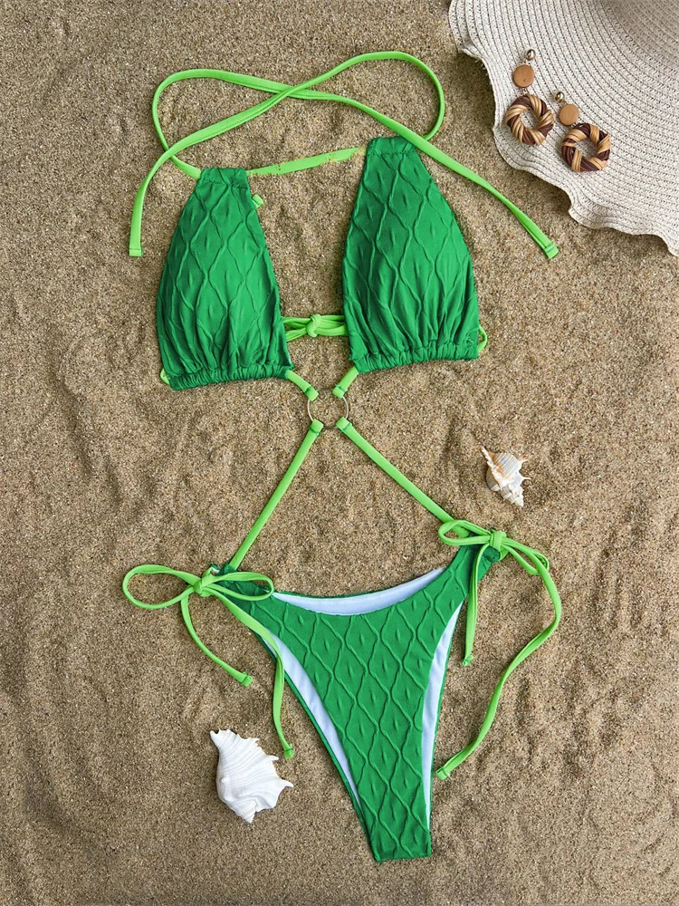 Para Praia Halter Drawstring Monokini One Piece Swimsuit 2024 Hollow Out Swimwear for Women Sexy Cut Out Bathing Suit