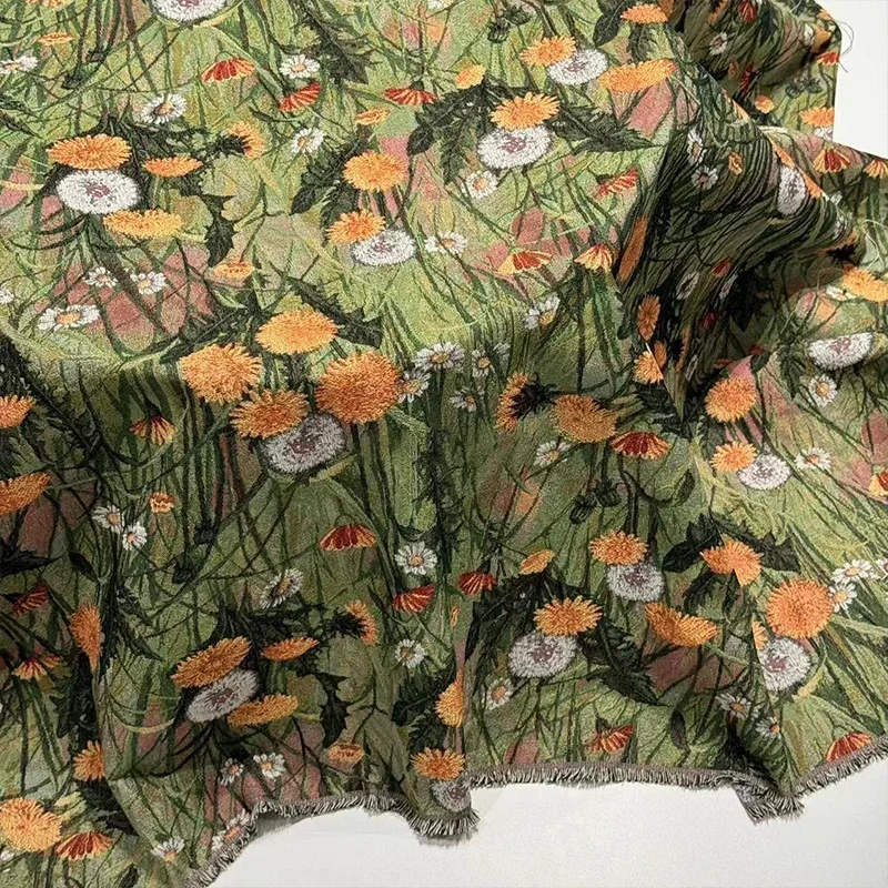 Oil Painting Flower Jacquard Fabric Ethnic Style Thickening Yarn Dyed Clothing Handmade DIY Sewing Cotton and Linen Fabric