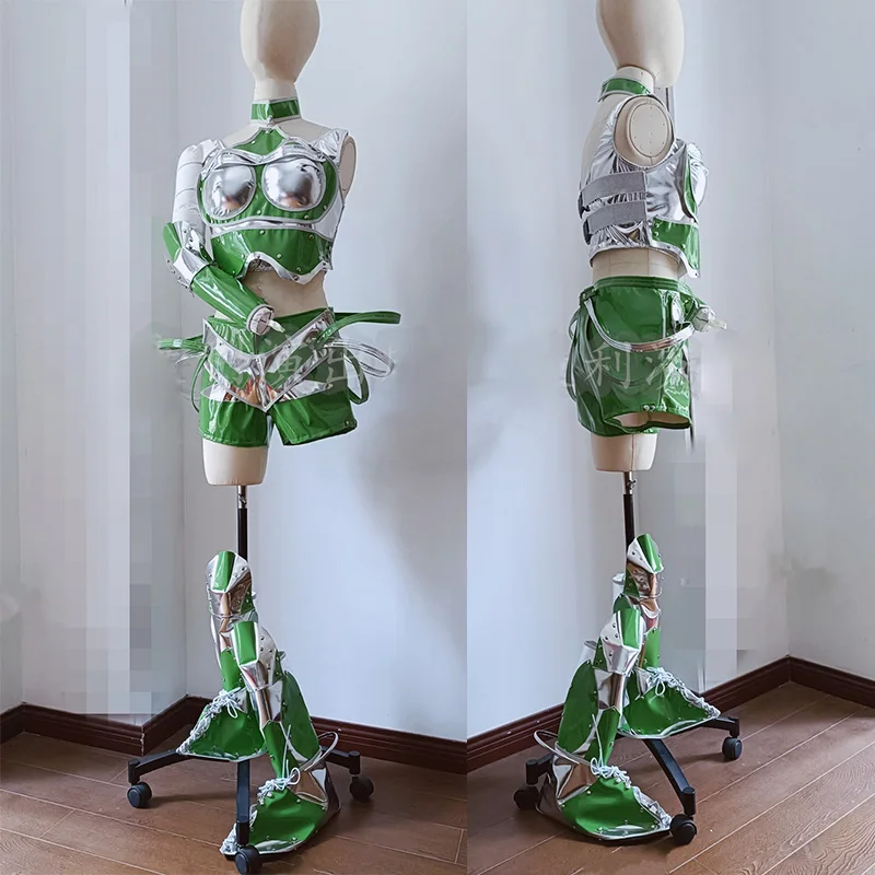 مرحلة مستقبلية الزي الفضة الأخضر الشعور بالتكنولوجيا أداء الزي المحاصيل الأعلى مجموعة تي شيرتات قصيرة للأطفال سحب الملكة جوجو Dancewear yj020