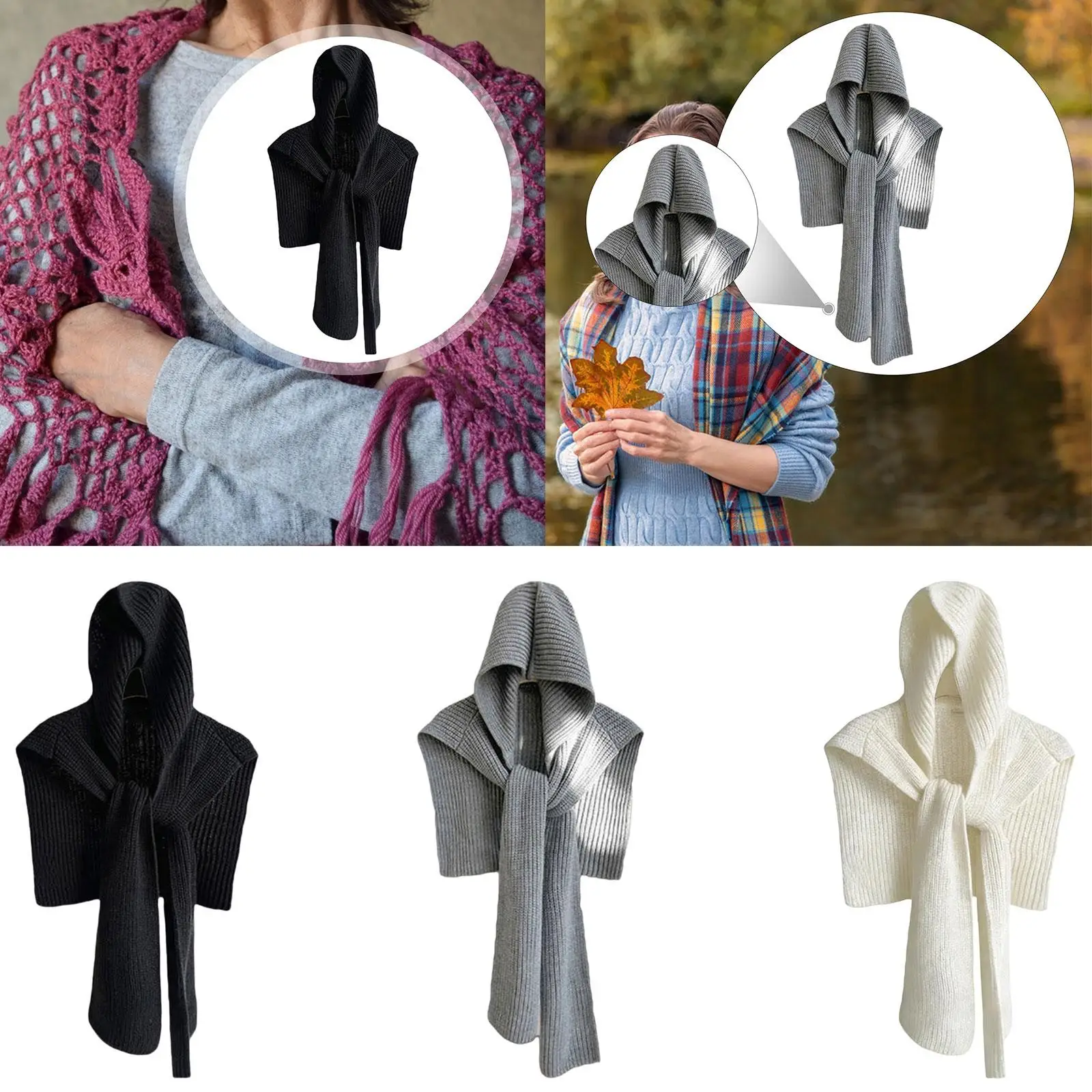 

Зимняя вязаная балаклава-шарф с капюшоном для женщин, ветрозащитная, для активного отдыха, аксессуар для прогулок