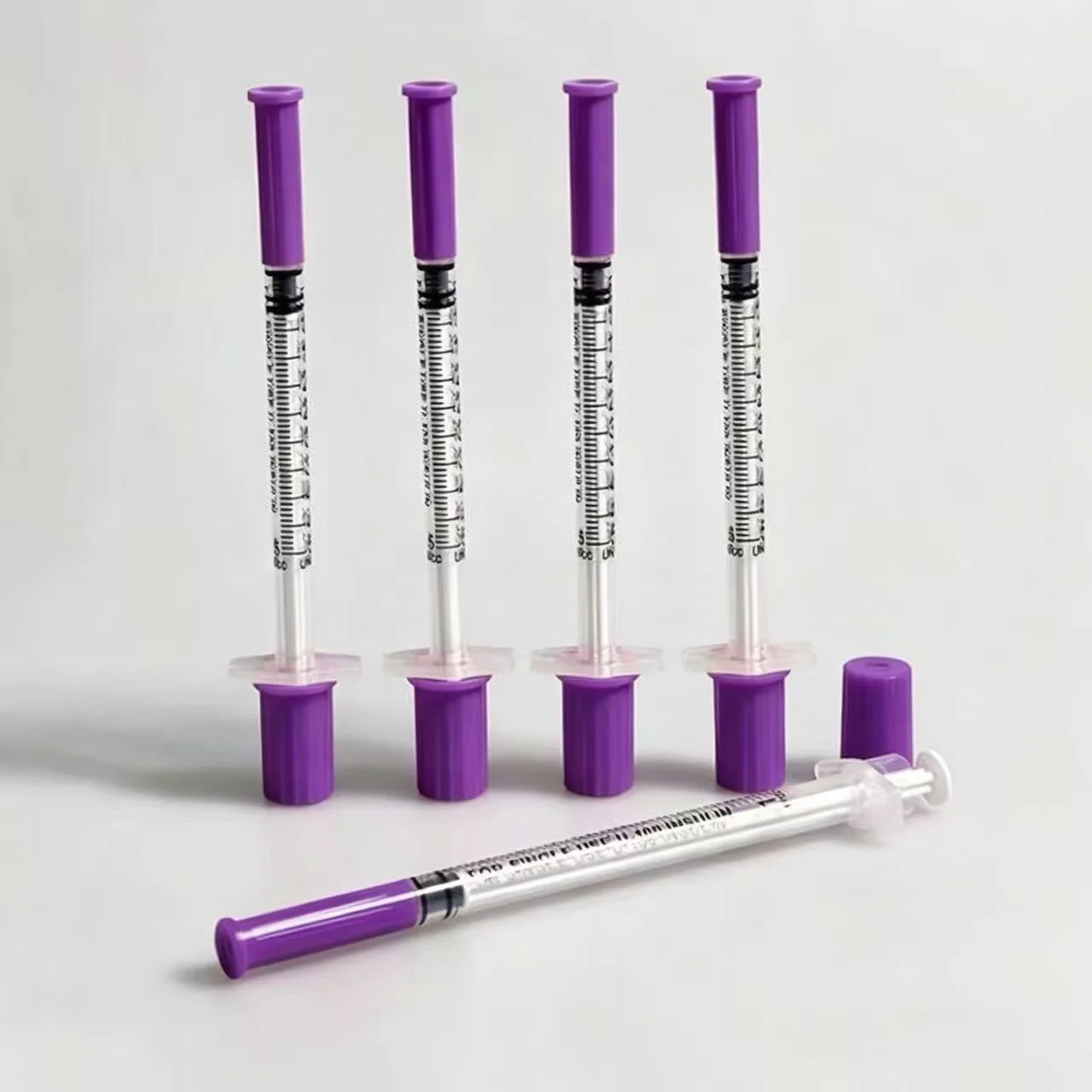 Seringa de Insulina Rosa Roxa 0.3ml 0.5ml 1ml para Uso Humano e Veterinário