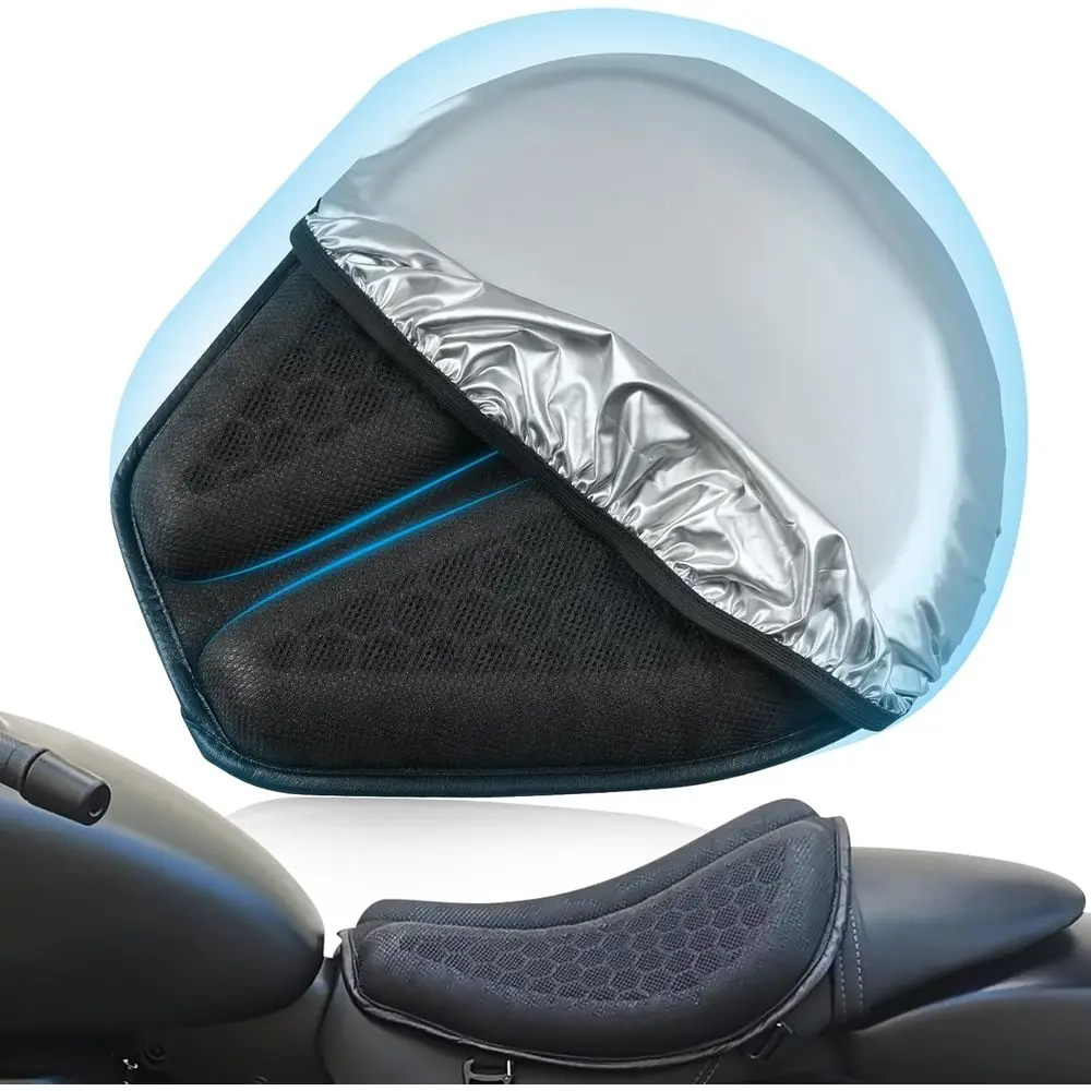 

Motorcycle Seat Cushion with Sunshade Cover, Large 3D-eycomb Structure Shock Absorption & Breathable Gel Seat Pad for Long Rides