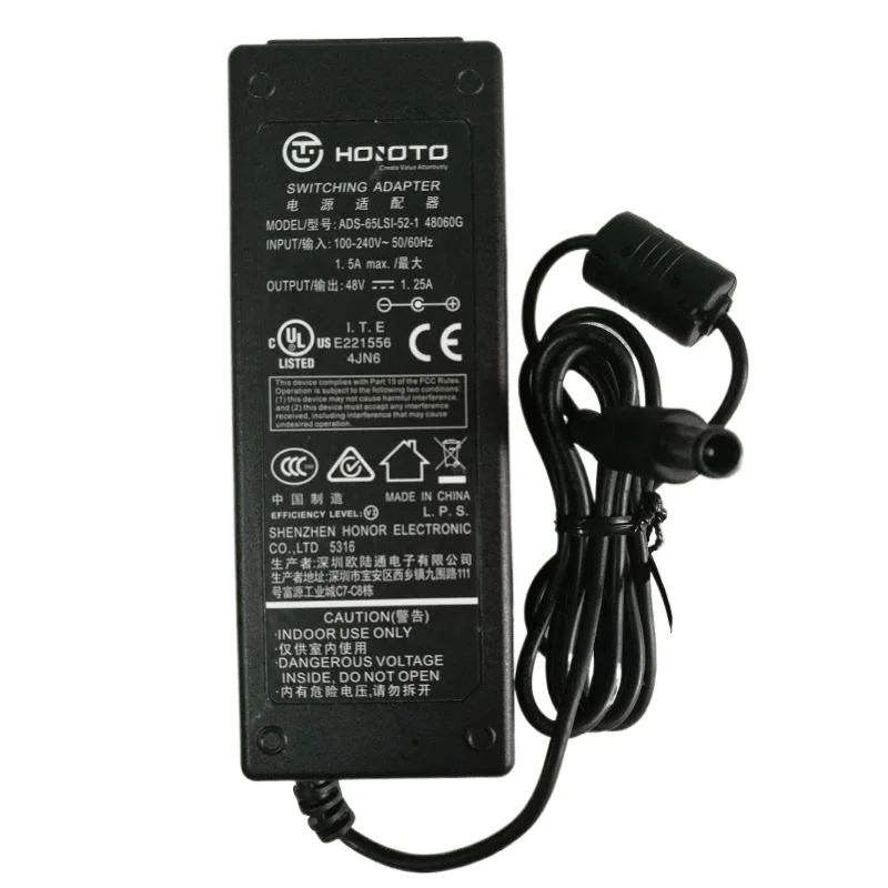 Genuine Hoioto ADS-65LSI-SI-52-1 48060G 48V1.25A 60W Switching AC Adapter For Dahua POE Monitoring Laptop Power Supply Charger