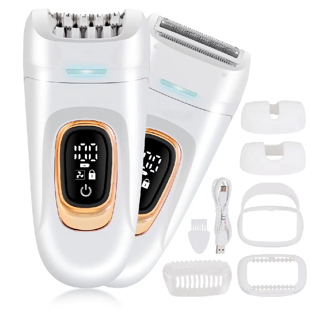 2-in-1 Epilator Hair Remover Leg Body Portable Lady Shaver Hair Removal Tool Underarms Facial Clipper for Women IPX7