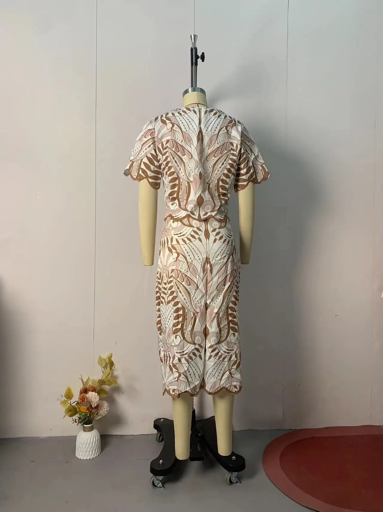 Print Two Piece Skirt Sets Women Half Sleeve Short Tops Round Neck Slim Fit Long Skirts Casual Elegant Elastic Waist Lady