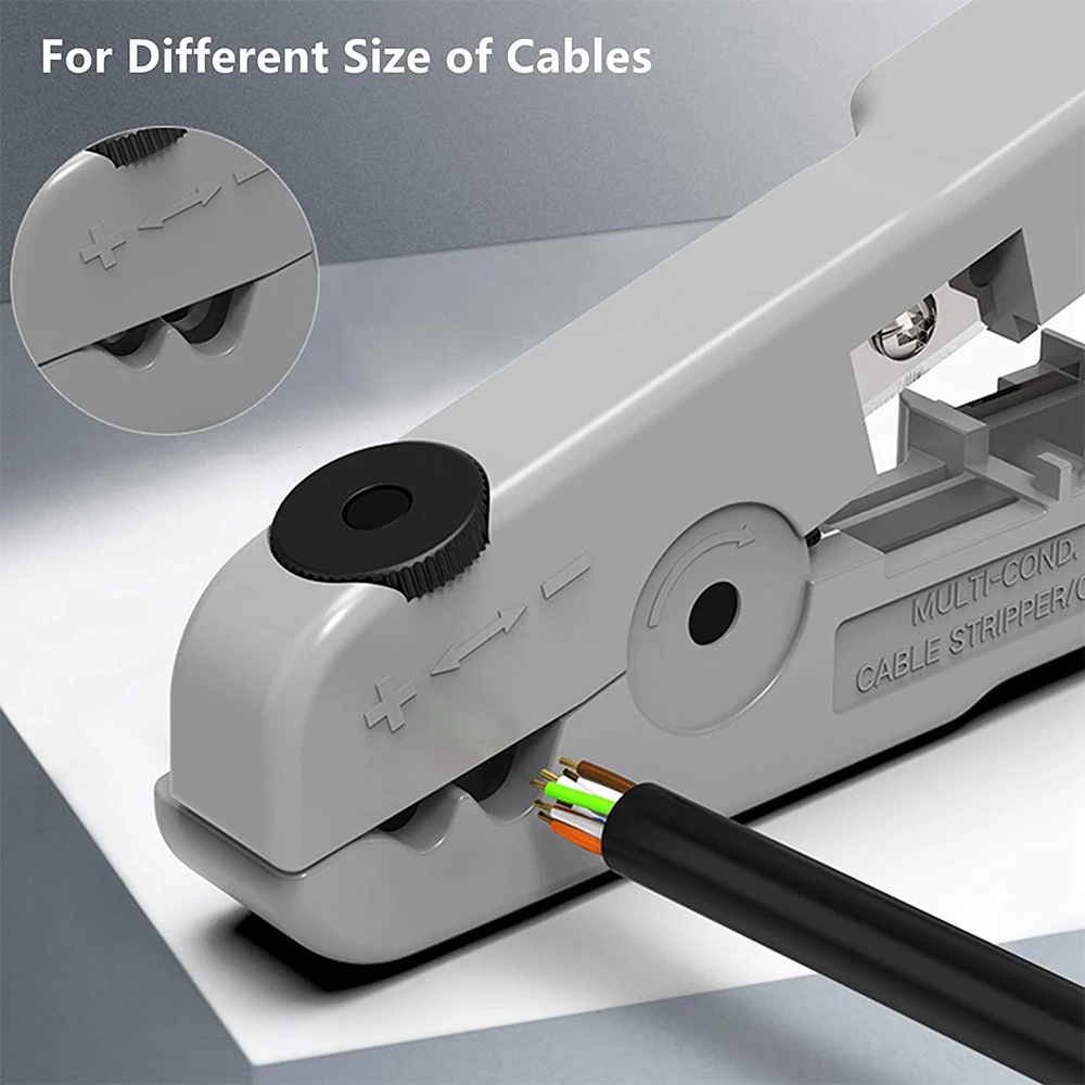 Hoolnx Cable Stripping and Cutting Tool Adjustable Knob For Ethernet Date Telephone and Coaxial Cables Round and Flat Wires