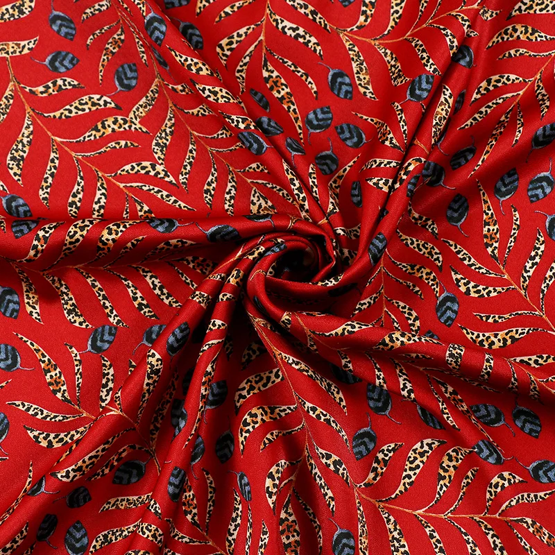 Printed Acetate Satin Fabric By The Meter for Cheongsam Clothes Dresses Shirts Sewing Summer Flowers Fashion Soft Drape Thin Red