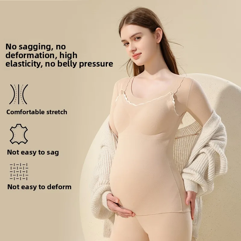Non-Wire Bra Maternity Thermal Underwear Set Autumn Winter German Velvet Pregnancy Warm Sleepwear Nursing Postpartum Clothes ...