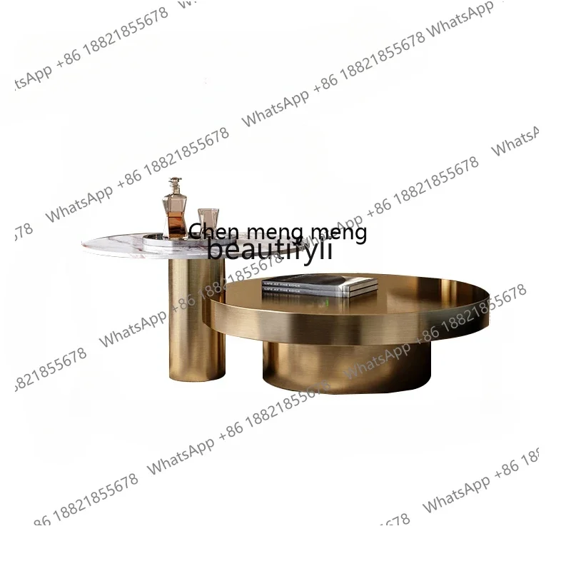 X Italian Stone Plate Size Coffee Table Combination round Light Luxury Living Room Post-Modern Minimalist Stainless Steel