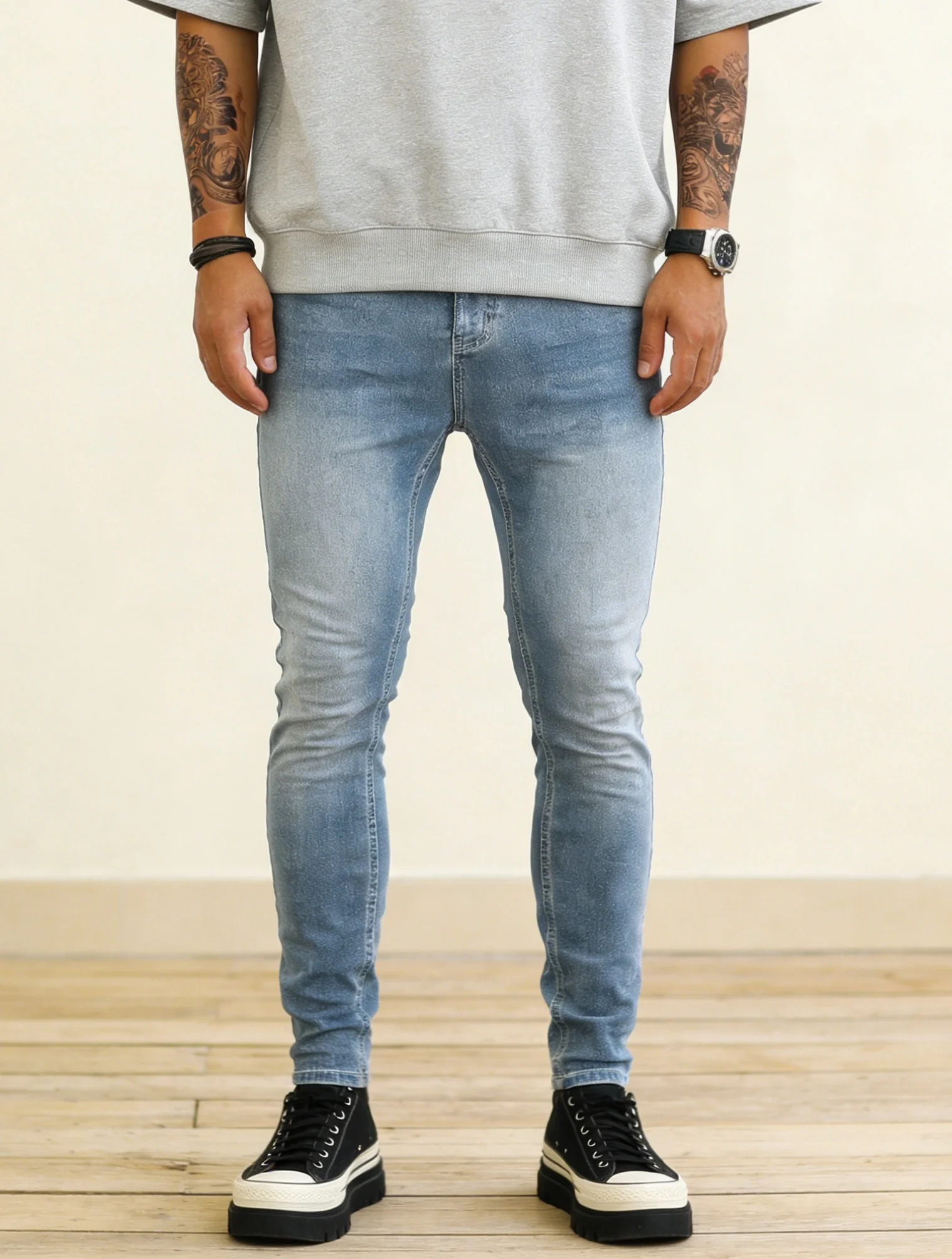 

Men's Blue Slim Jeans Pants Y2K Original Drip Fashion Casual Denim Trousers No accessories or belts included