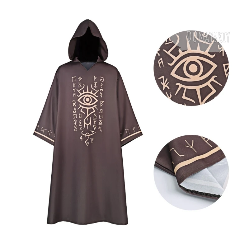 

Cthulhu Rune All-Seeing Eye Hooded Priest Robe Halloween Medieval Wizard Cloak Cosplay Costume Wide Bell Sleeve Trim Rune Edging