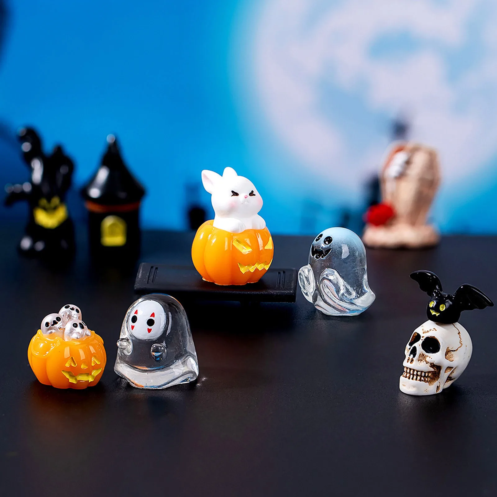 Resin Mini Halloween Micro Figurines Landscape Miniature Ghost Pumpkin Home Decoration Halloween Fairy Garden DIY Model Ornament