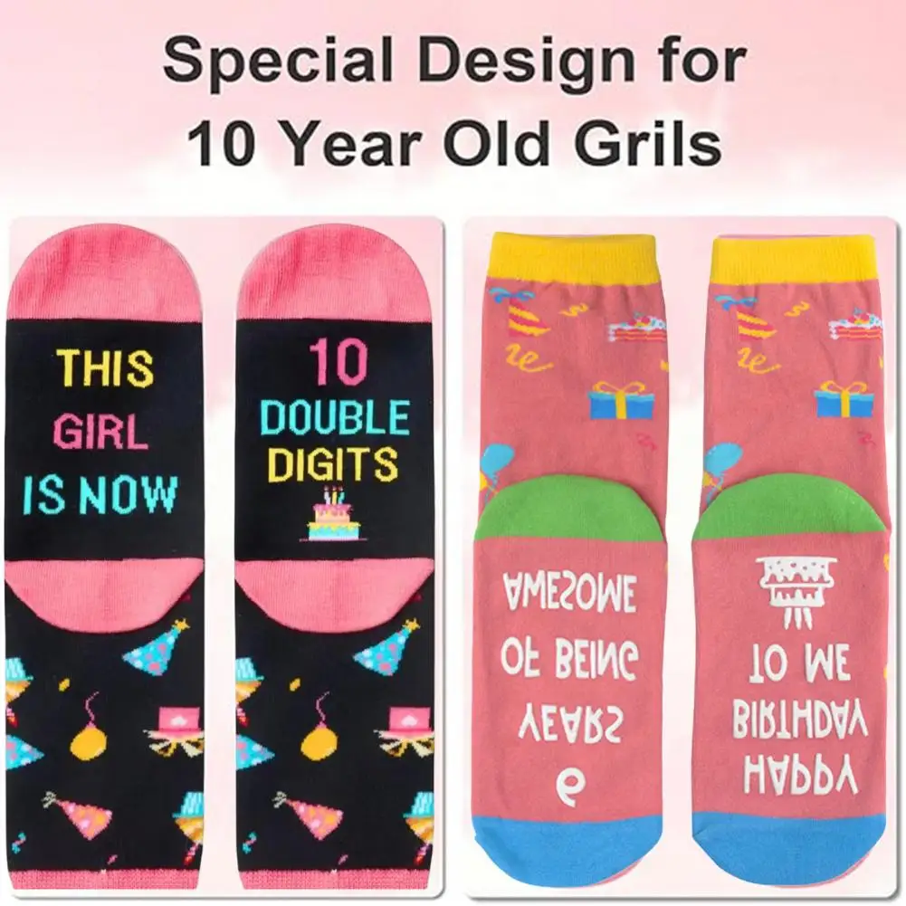 Birthday Party Gift Socks Colorful 10th Birthday Party Socks for Kids Fun Gift for Boys Girls Mid-tube Candy Color Sport School