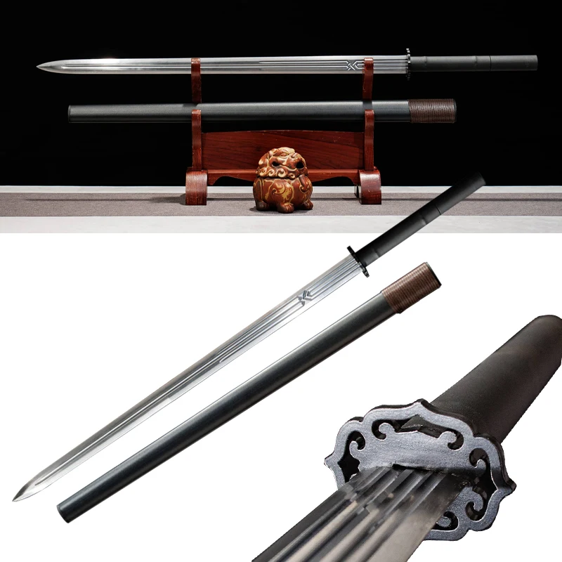 Iron Saya Chinese Sword,Manganse Steel Blade,Metal Tsuba Handle,Training Practice Craft Swords,Non Sharp