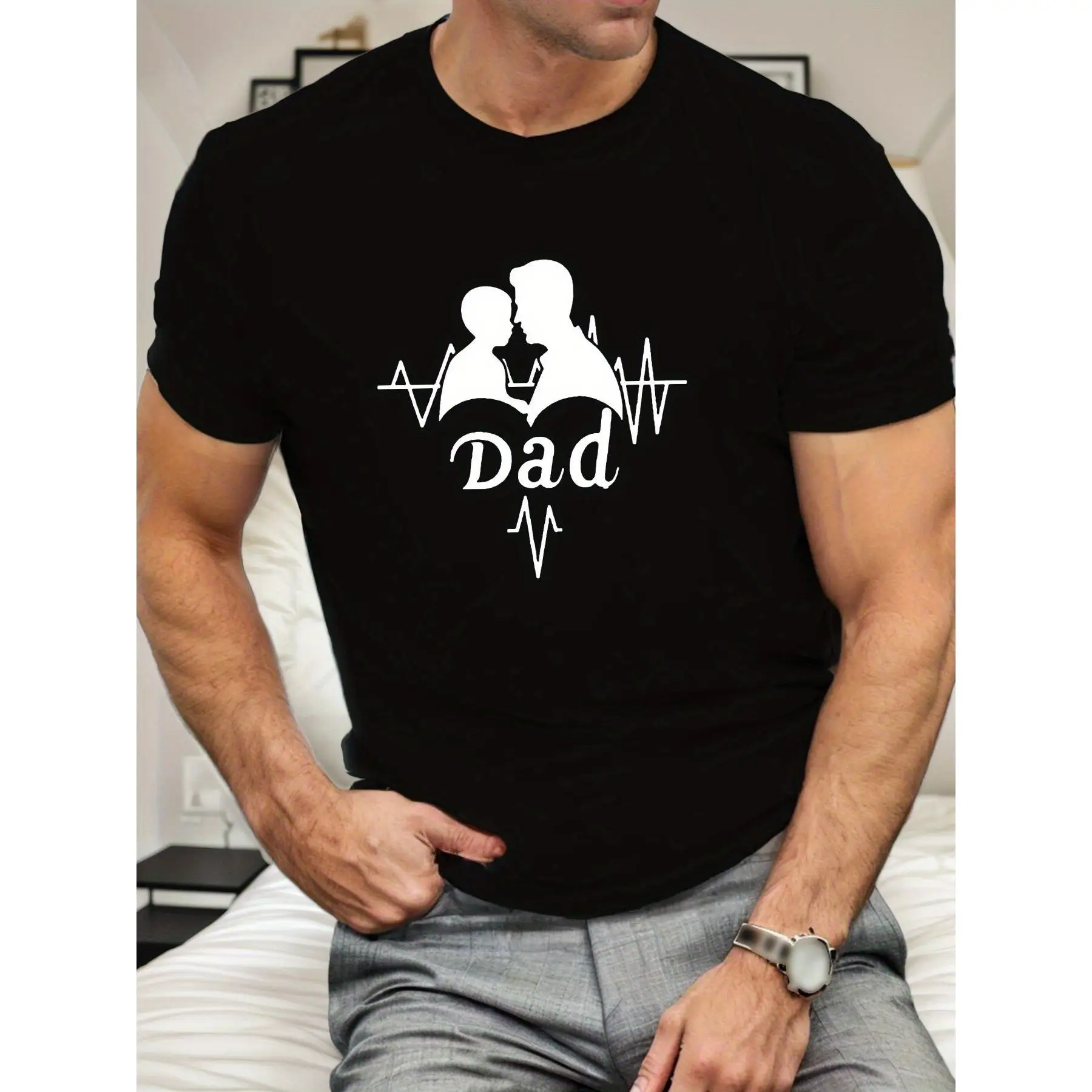 

Men's Father and Son Pattern Spring Summer Round Neck Lightweight Short Sleeve Shirt T-Shirt